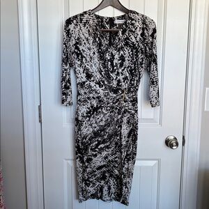 Calvin Klein Black and White Patterned Long Sleeve Dress